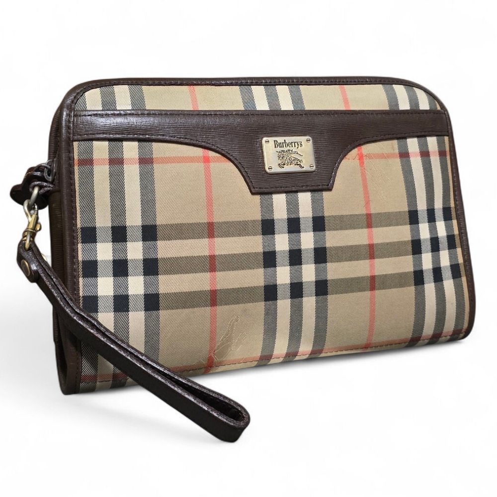 Burberry Beige and Brown Plaid Clutch